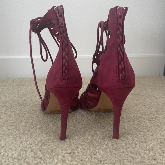 Charlotte Russe Plum Suede Lace Up Heels with back zip - Picture 5 of 7